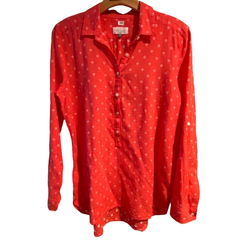 ANN TAYLOR LOFT Roll Tab Sleeve 1/4 Button Front Cotton Top Blouse Tunic Size M
